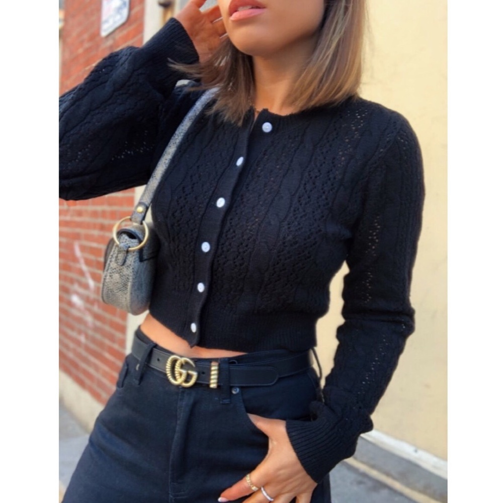 Knit Black Cropped Cardigan | Compliments - Picture 1 of 6